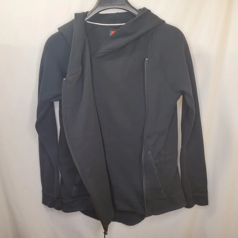Nike Tech Fleece Hoodie Sweatshirt Womens XS Black Asymmetrical Zip Performance